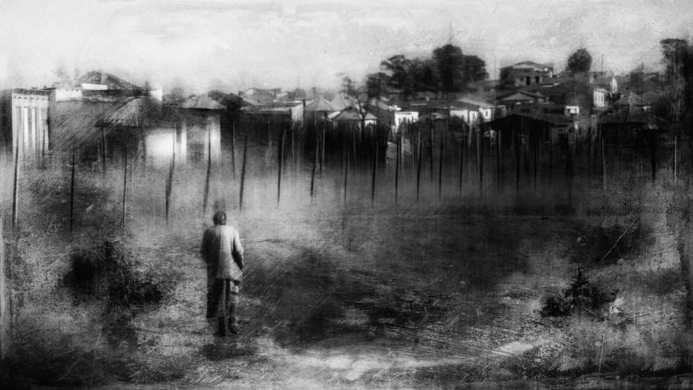 Solitary Figure Waterside Village by Charlaine Gerber — canvas wall art