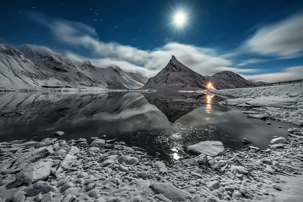 Moonlit Winter Mountains by Raymond Hoffmann — canvas wall art