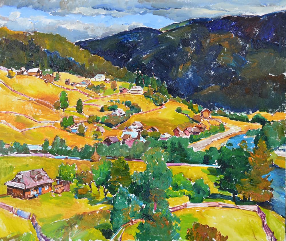Colorful Mountain Village by Andrii Kutsachenko — canvas wall art