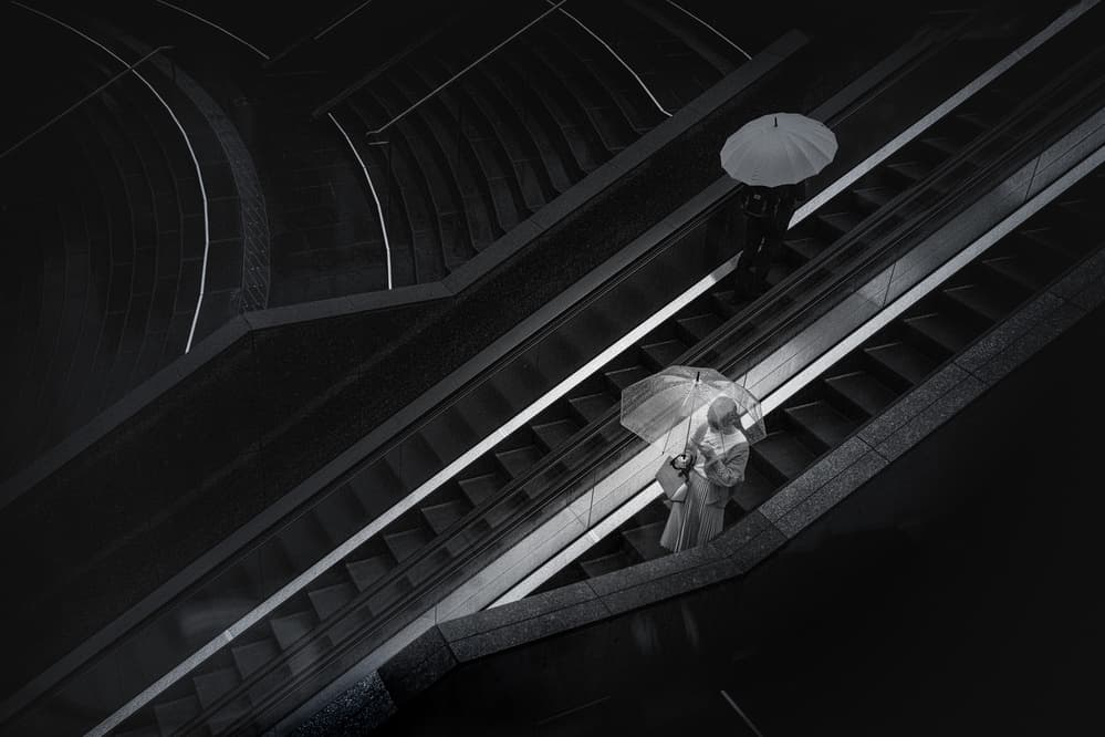 Urban Escalator Journey by Haruyo Sakamoto — canvas wall art