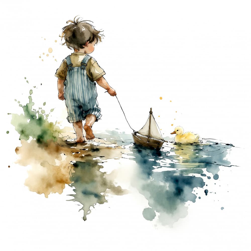 Little Boy Duck Play by Natalie Bruns — canvas wall art