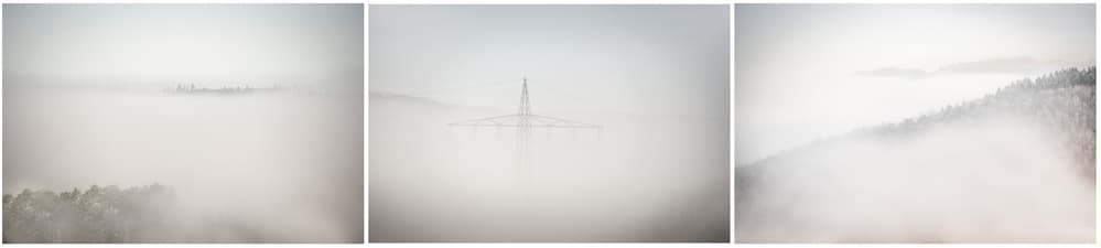 Misty Landscape Pylon by Hilde Ghesquiere — canvas wall art