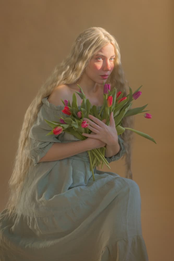 Ethereal Woman Tulips by Michaela Durisova — canvas wall art