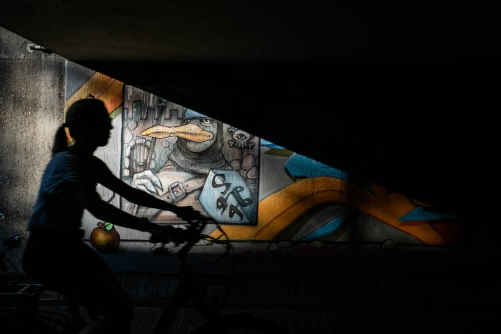 Urban Cyclist Graffiti Art by Bego Amare — canvas wall art