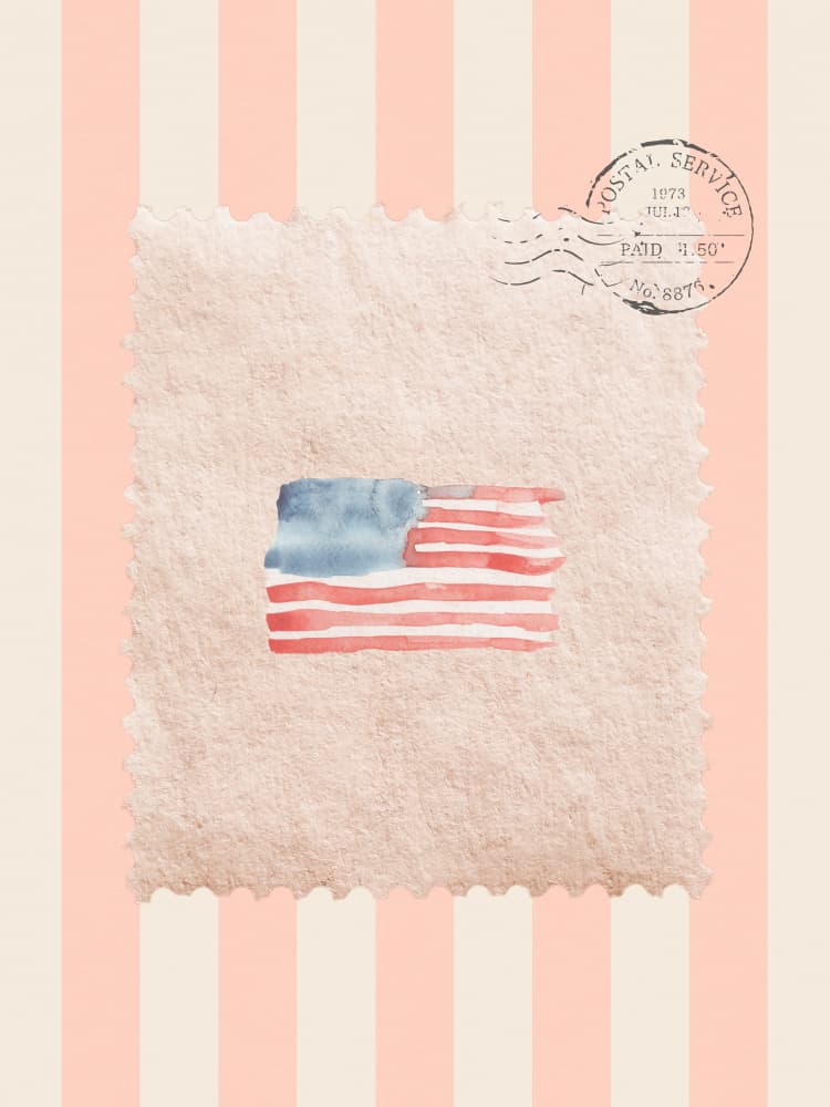 Watercolor American Flag Stamp by Jolly and Dash — canvas wall art