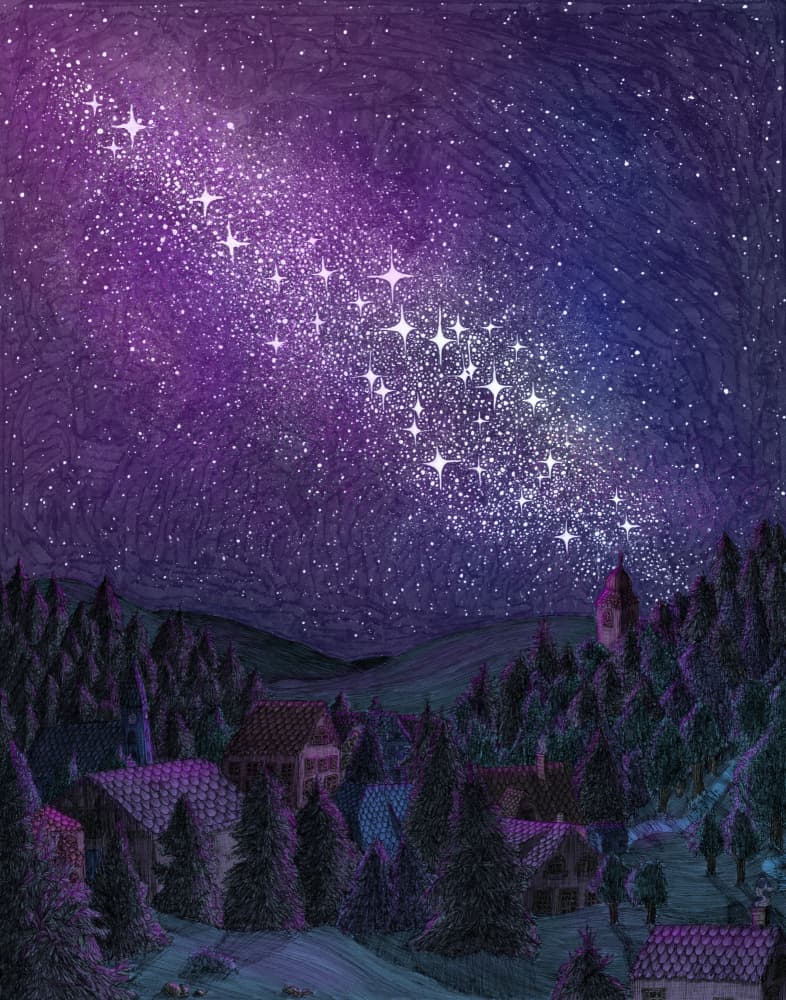 Starry Village Night by EC Mazur — canvas wall art