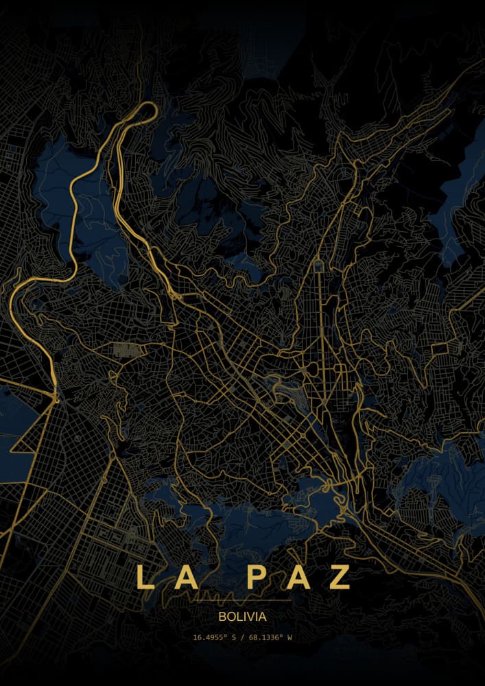 La Paz Golden City Map by HUGO — canvas wall art