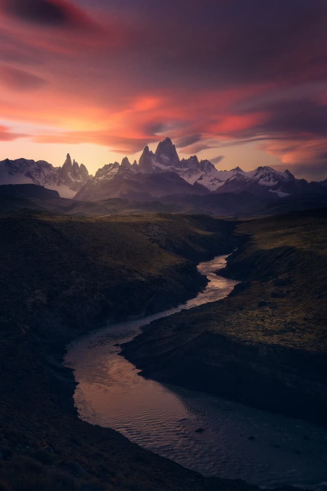 Fitz Roy River Sunset by Javier de la Torre — canvas wall art