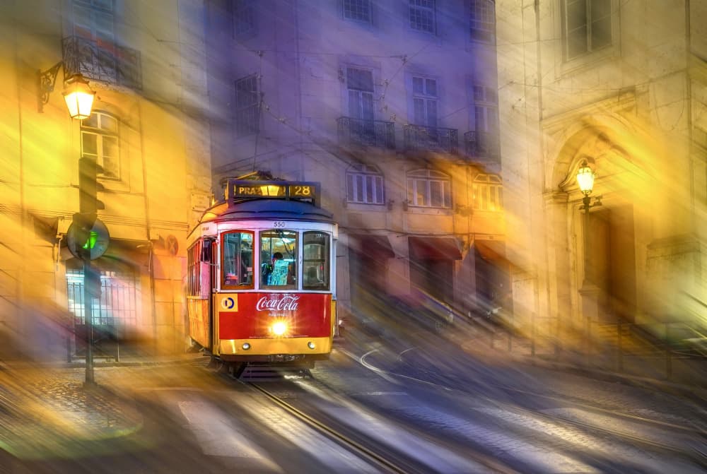 Lisbon Tram At Night by Kenneth-Wei Zeng — canvas wall art