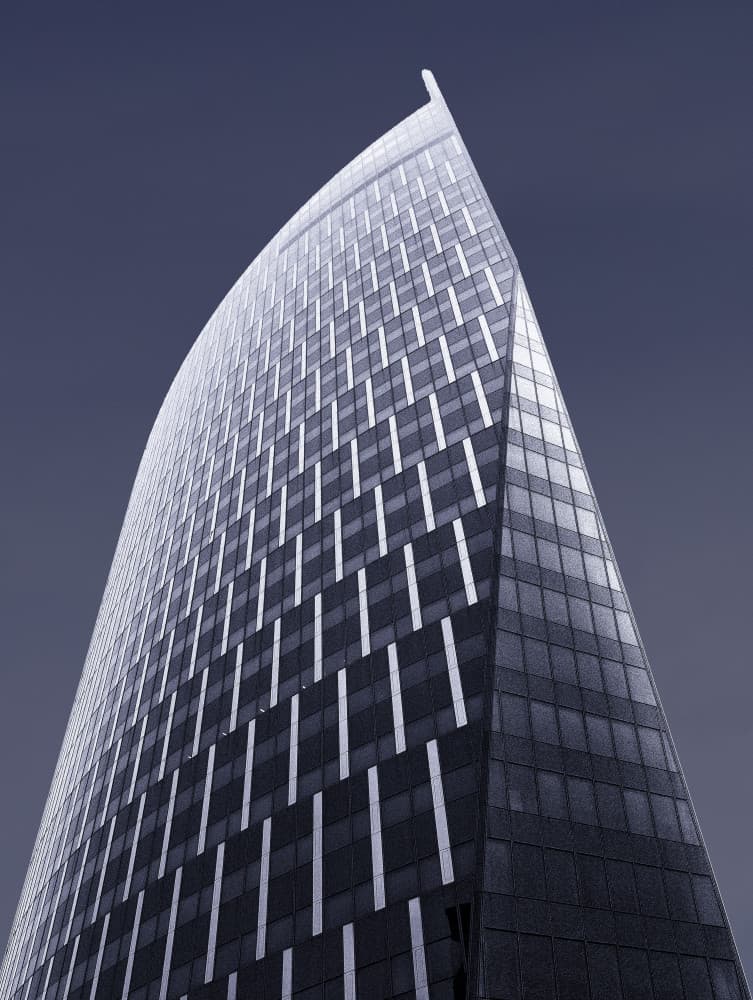 Curved Glass Skyscraper by Jef Van den Houte — canvas wall art