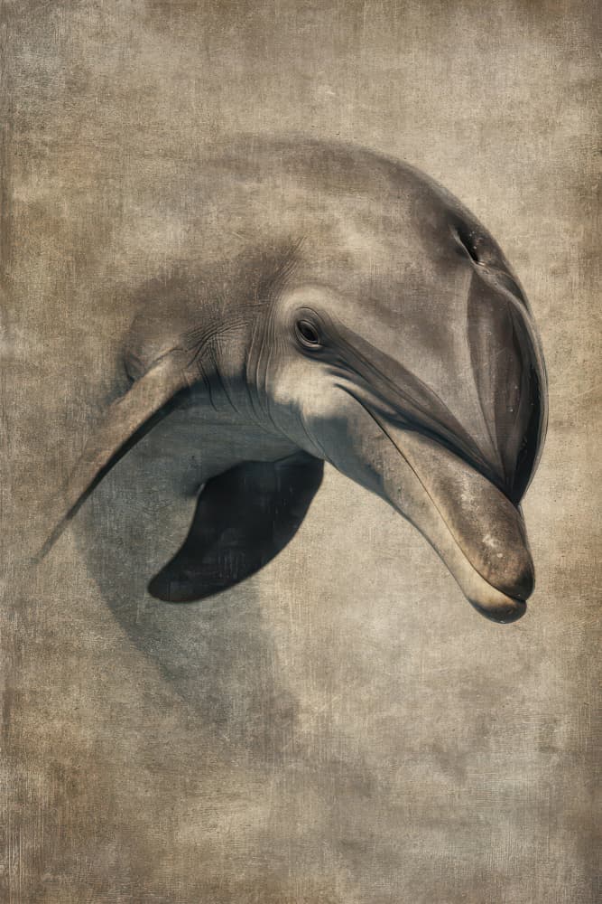 Vintage Dolphin Portrait by Rafal Kulik — canvas wall art
