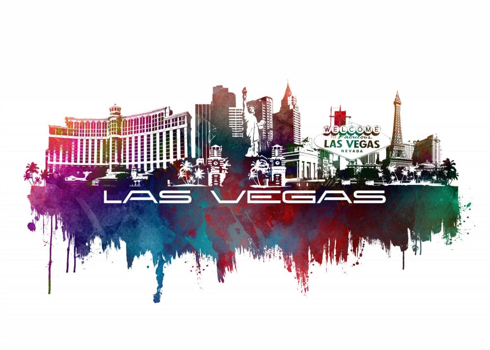 Colorful Las Vegas Skyline by Justyna Jaszke — canvas wall art
