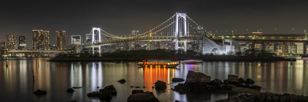 Tokyo Rainbow Bridge Night by Melanie Viola — canvas wall art