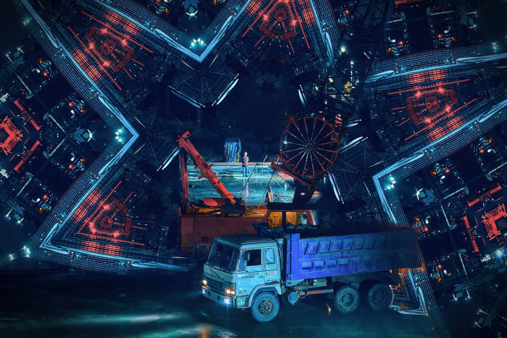 Neon Industrial City Night by MingLun Tsai (蔡明倫) — canvas wall art