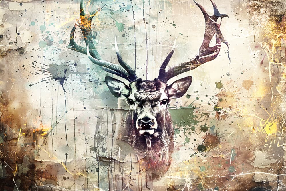 Powerful Stag Splatter by Rafal Kulik — canvas wall art