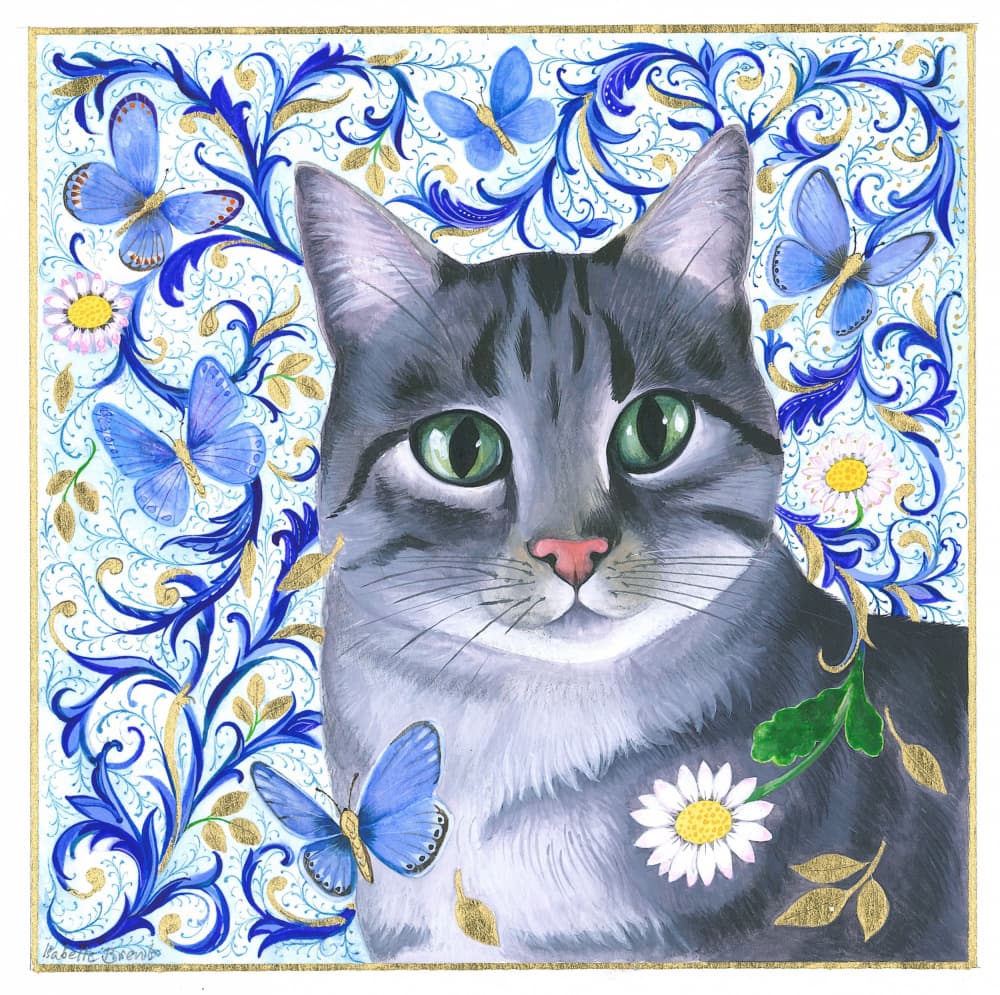 Realistic Cat Surrounded By Vivid Blue by Isabelle Brent — canvas wall art