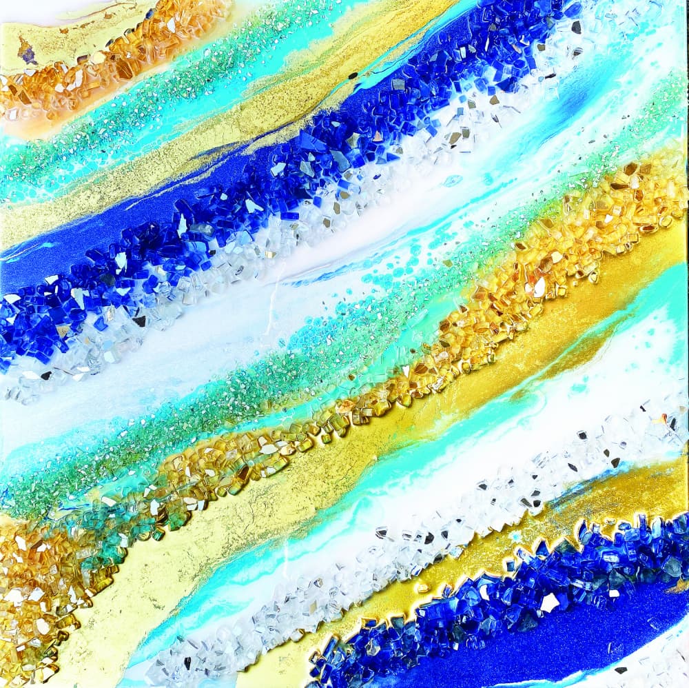 Sparkling Blue Gold Flow by Alyson Storms — canvas wall art