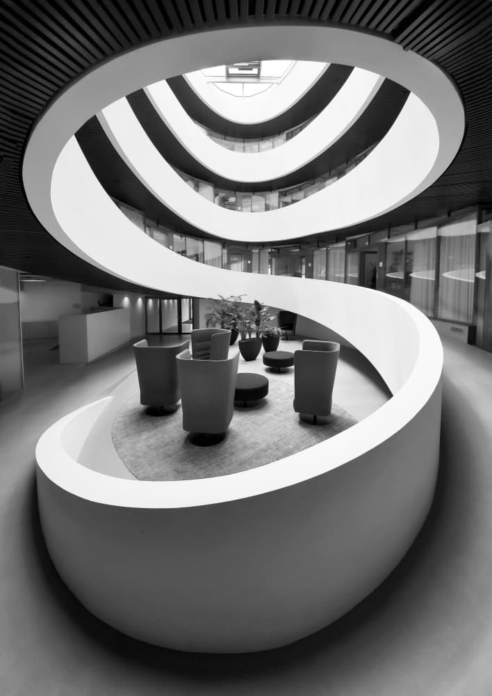 Curving Modern Atrium by Renate Reichert — canvas wall art