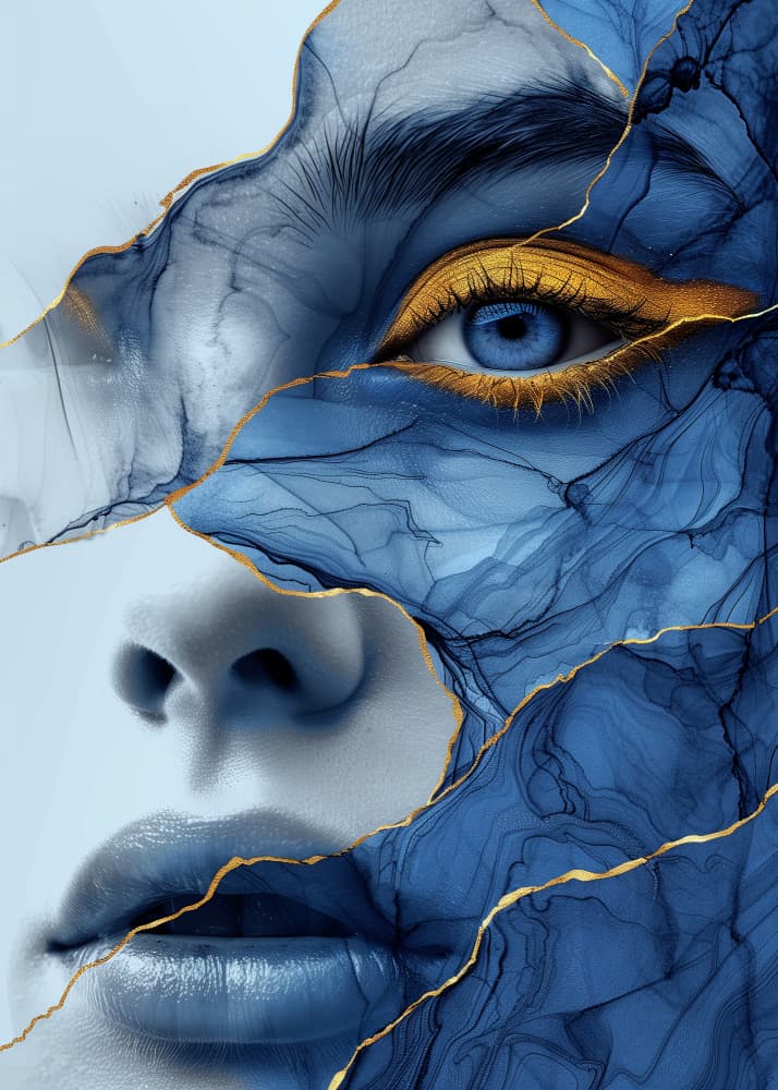 Fluid Gold Blue Beauty by Justyna Jaszke — canvas wall art