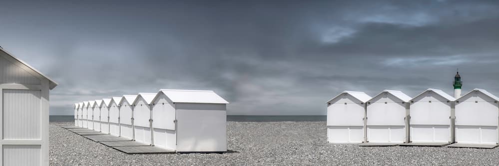 White Beach Huts Coast by Gilbert Claes — canvas wall art