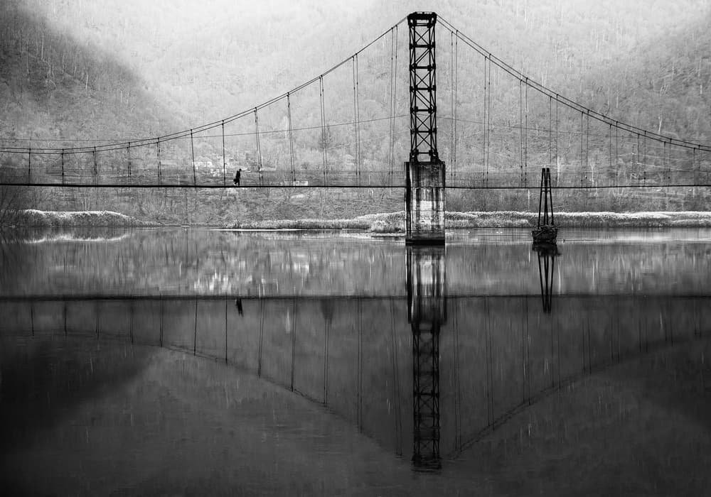 Misty Bridge Reflection by Julien Oncete — canvas wall art