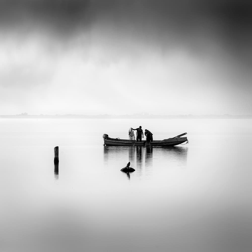 Serene Black White Fishing by George Digalakis — canvas wall art