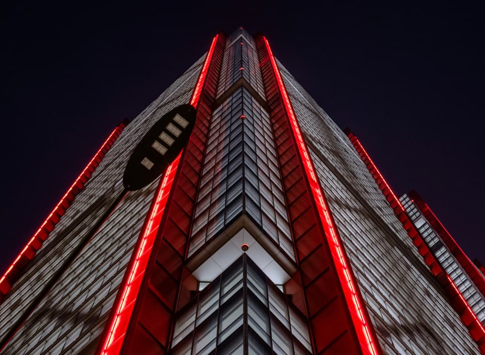 Modern Red Skyscraper Glow by HAN dong hee — canvas wall art