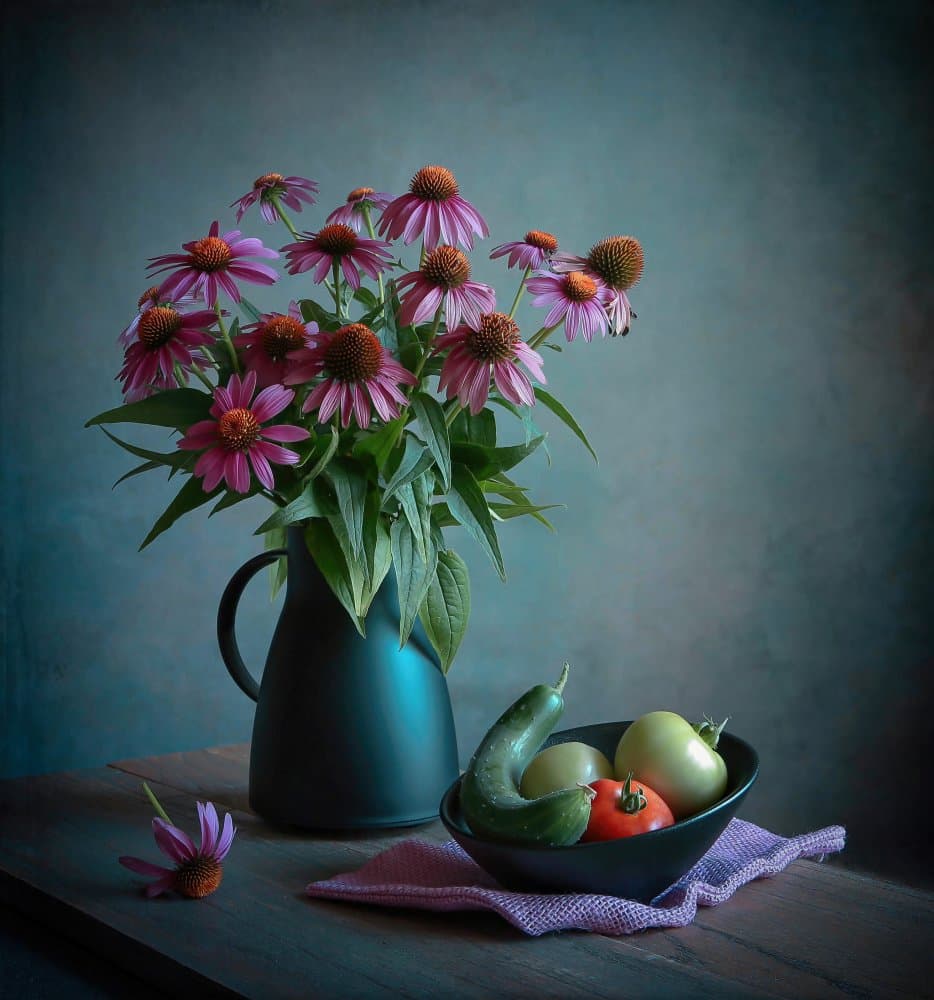 Echinacea and Harvest by Fangping Zhou — canvas wall art