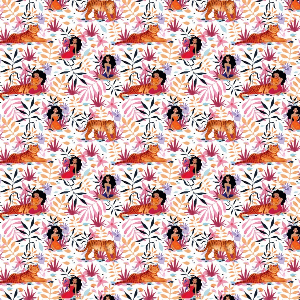 Tropical Girls and Tigers by Julie Lesouef — canvas wall art