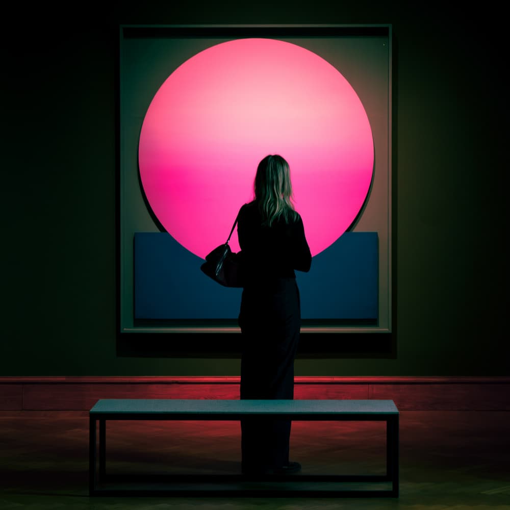 Woman Viewing Modern Art by Luc Vangindertael (laGrange) — canvas wall art
