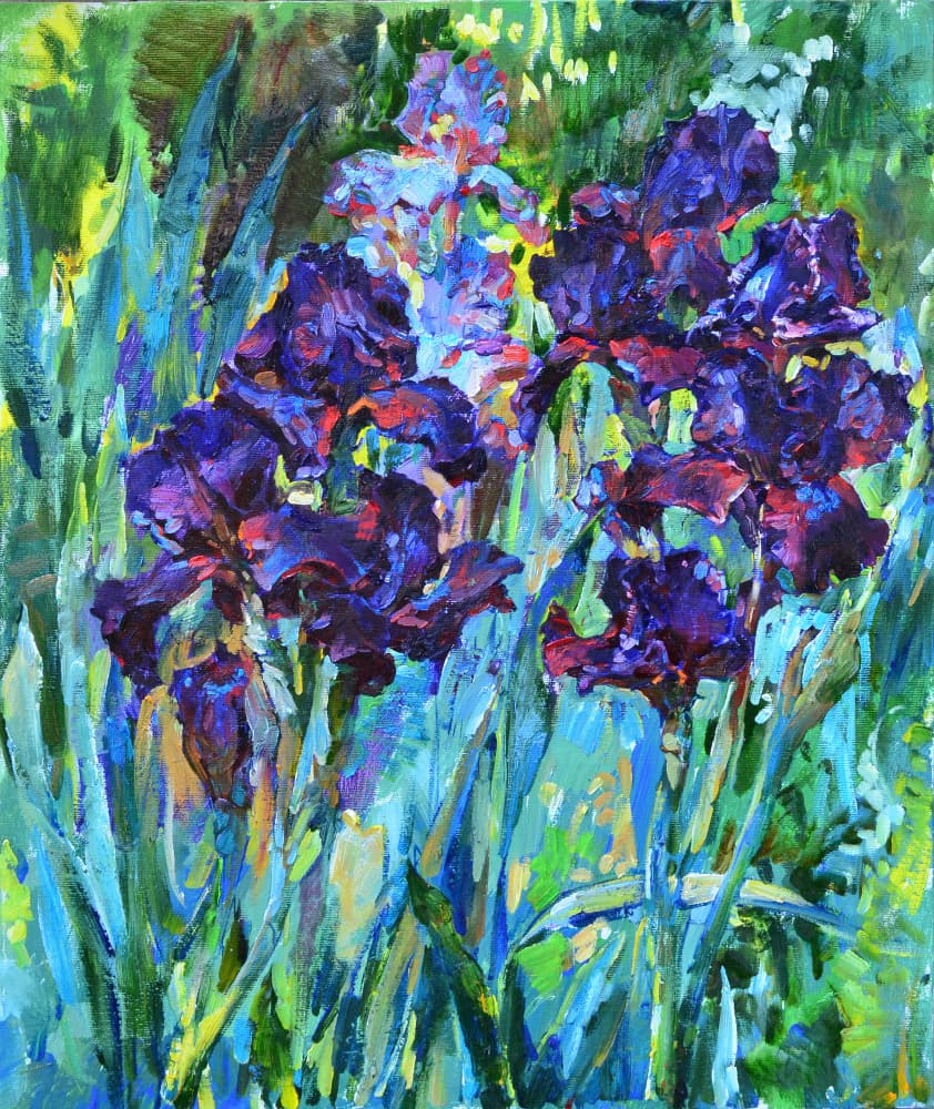Vibrant Purple Irises by Andrii Kutsachenko — canvas wall art