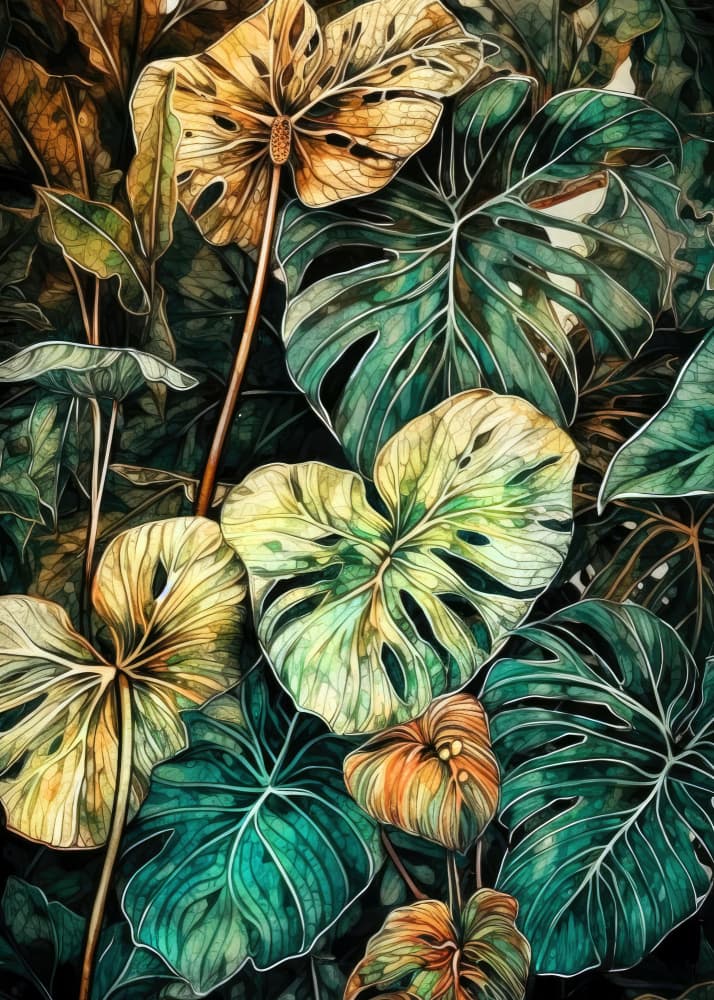 Lush Tropical Leaves by Justyna Jaszke — canvas wall art