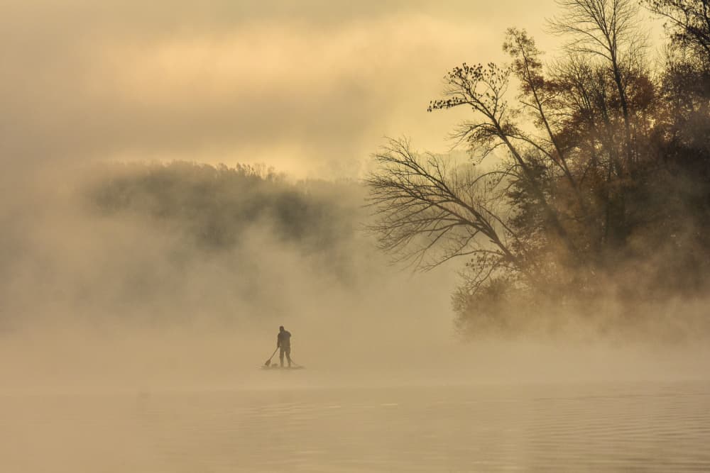 Misty Morning Paddler by Eric Zhang — canvas wall art