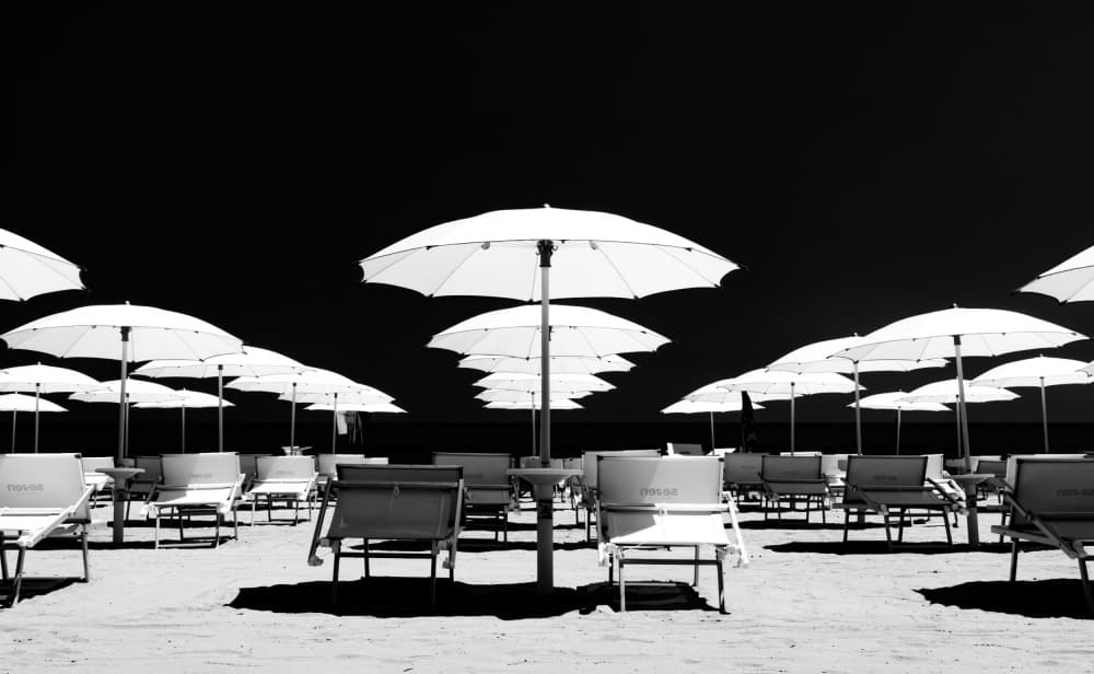 White Umbrellas Beach by Markus Auerbach — canvas wall art