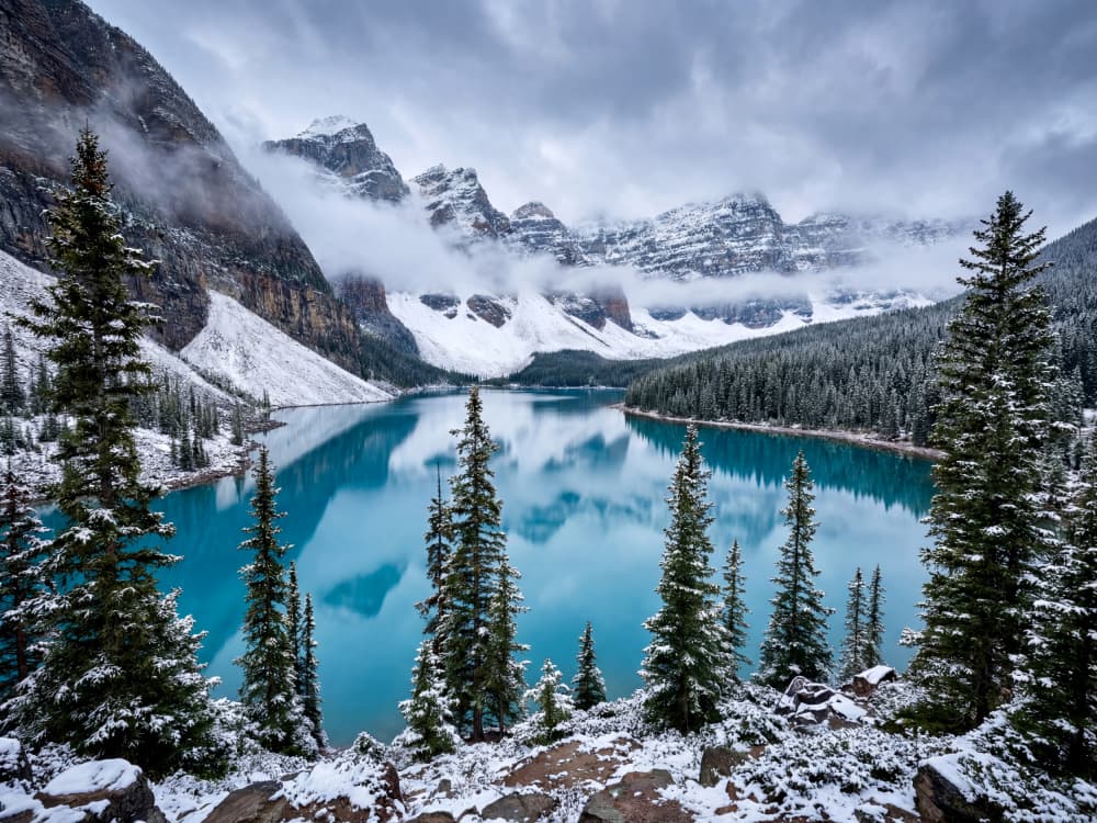 Snowy Mountain Lake Reflections by Andreas Magnusson — canvas wall art