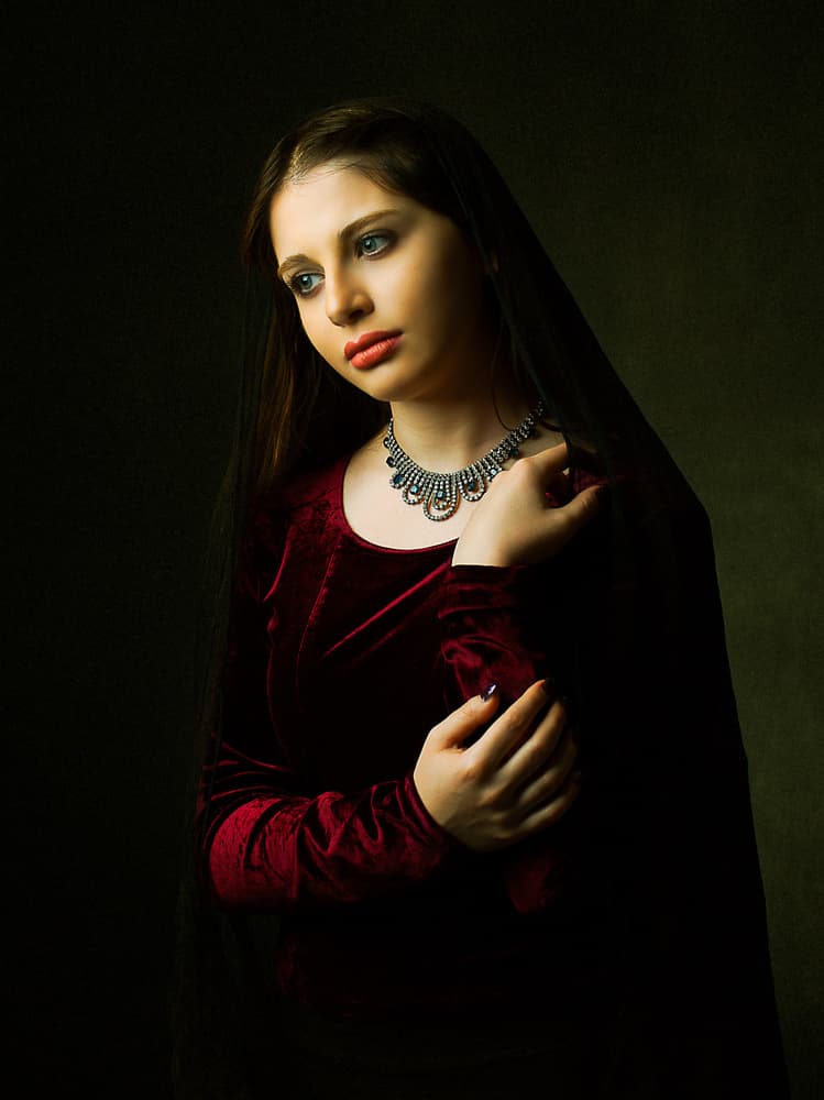 Pensive Woman in Velvet by Mehdi Mokhtari — canvas wall art
