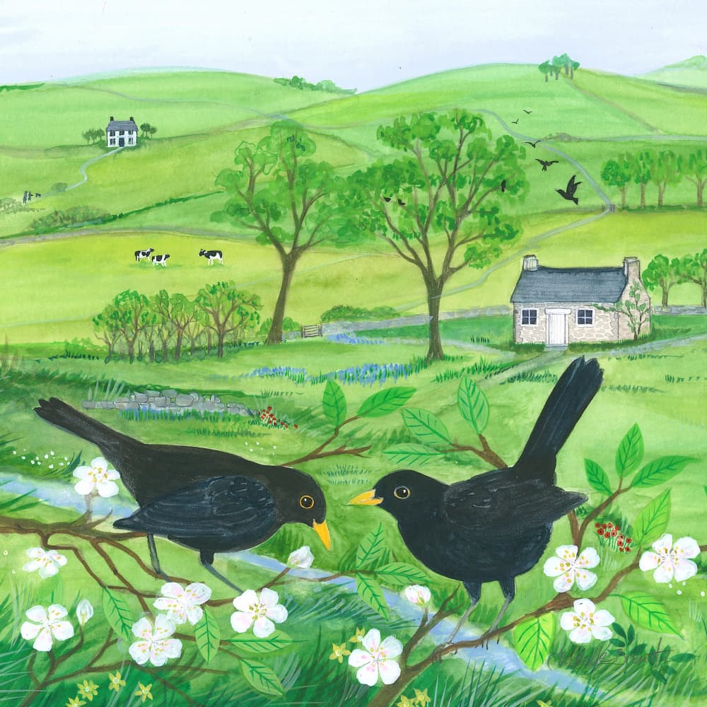Blackbirds and Blossom by Isabelle Brent — canvas wall art
