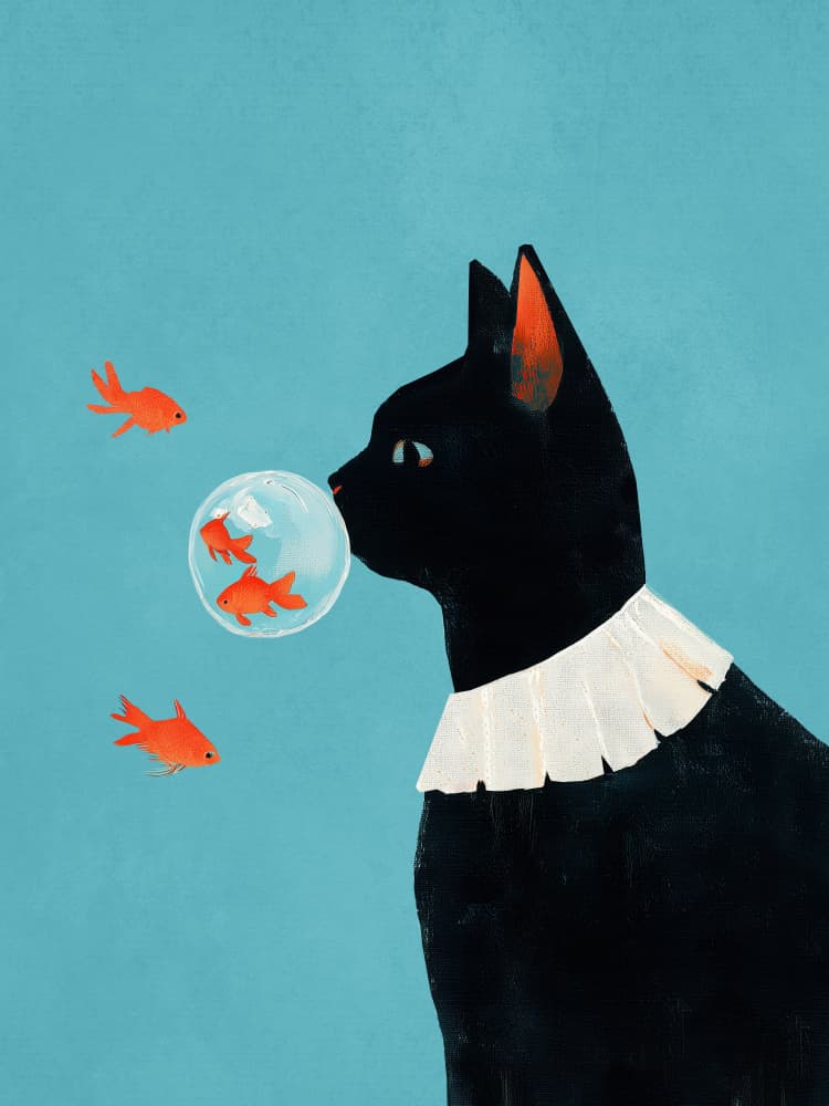 Curious Cat Goldfish Dream by Flow Line — canvas wall art