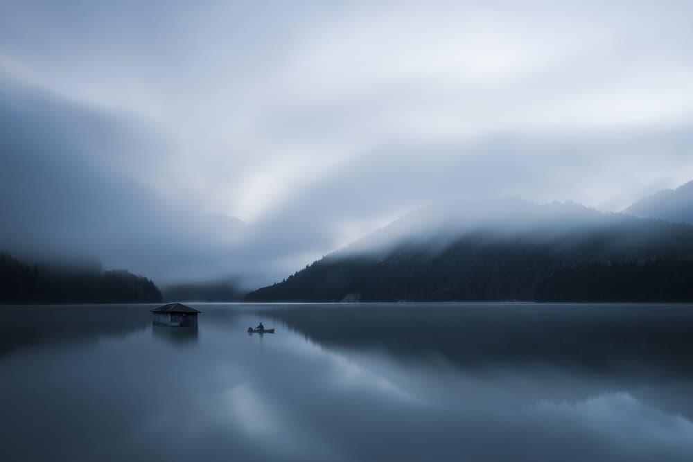 Misty Mountain Lake by Uschi Hermann — canvas wall art