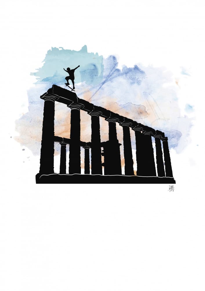 Skateboarding Ancient Columns by Osvaldo Russo — canvas wall art