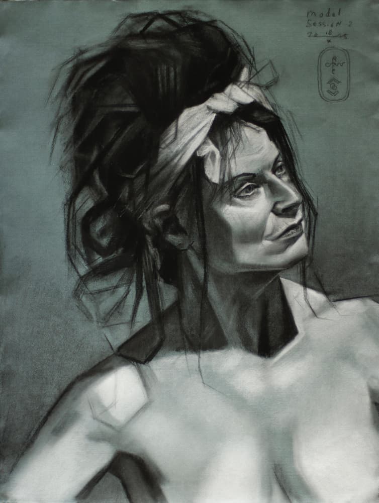 Pensive Woman Sketch by Corné Akkers — canvas wall art