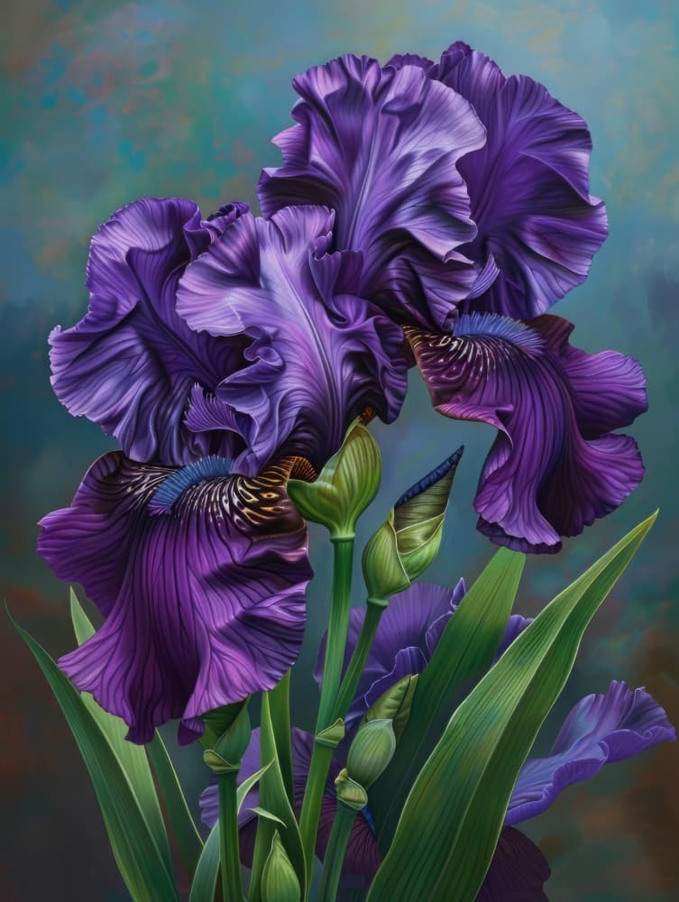 Elegant Purple Irises by Bilge Paksoylu — canvas wall art