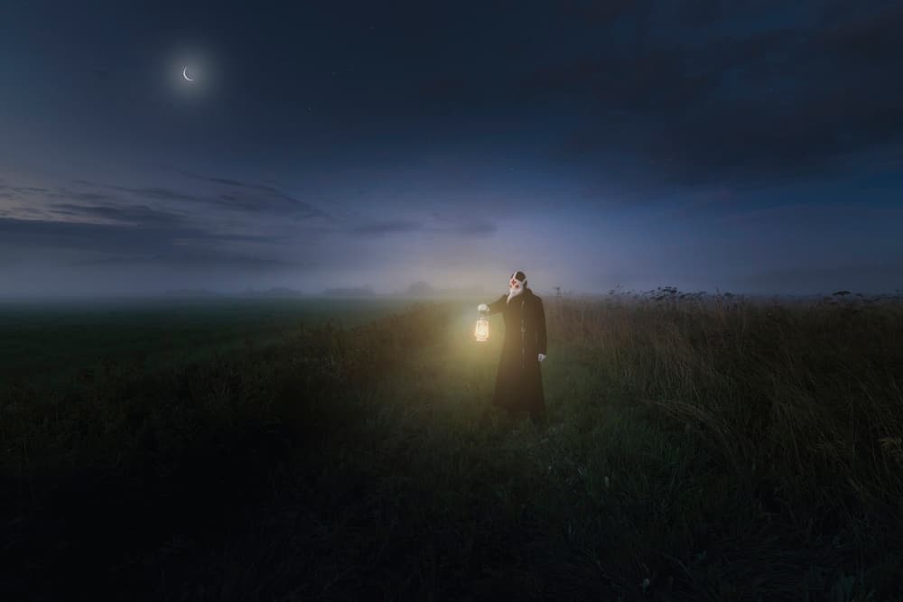 Plague Doctor Foggy Field by Mika Suutari — canvas wall art