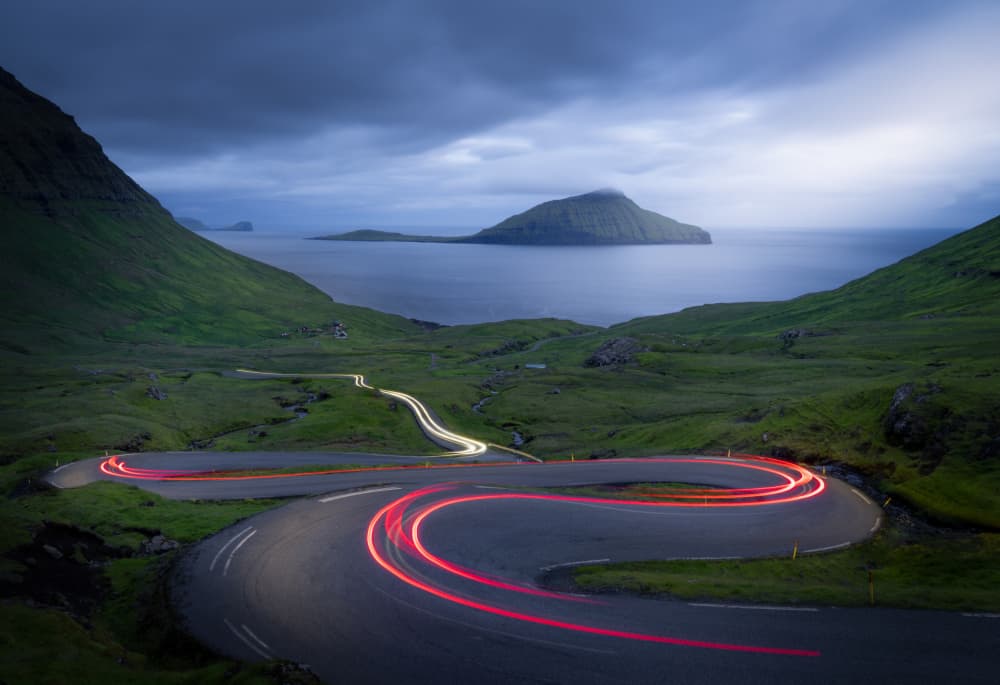 Winding Coastal Light Trails by Dawn X W — canvas wall art