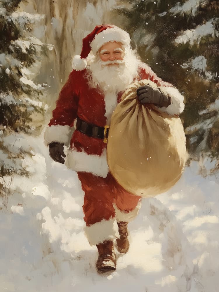 Jolly Santa's Snowy Walk by Jolly and Dash — canvas wall art