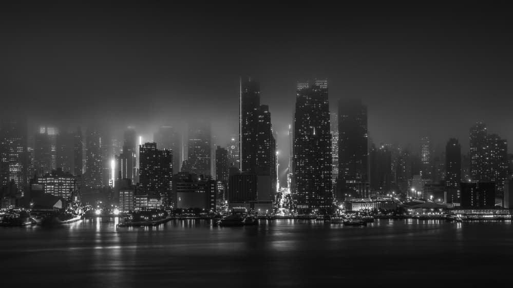 Misty Cityscape Night by John-Mei Zhong — canvas wall art