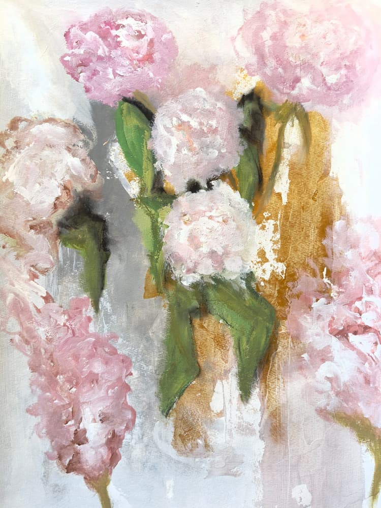 Pink Gold Abstract Blooms by Breanna Megan Studio — canvas wall art