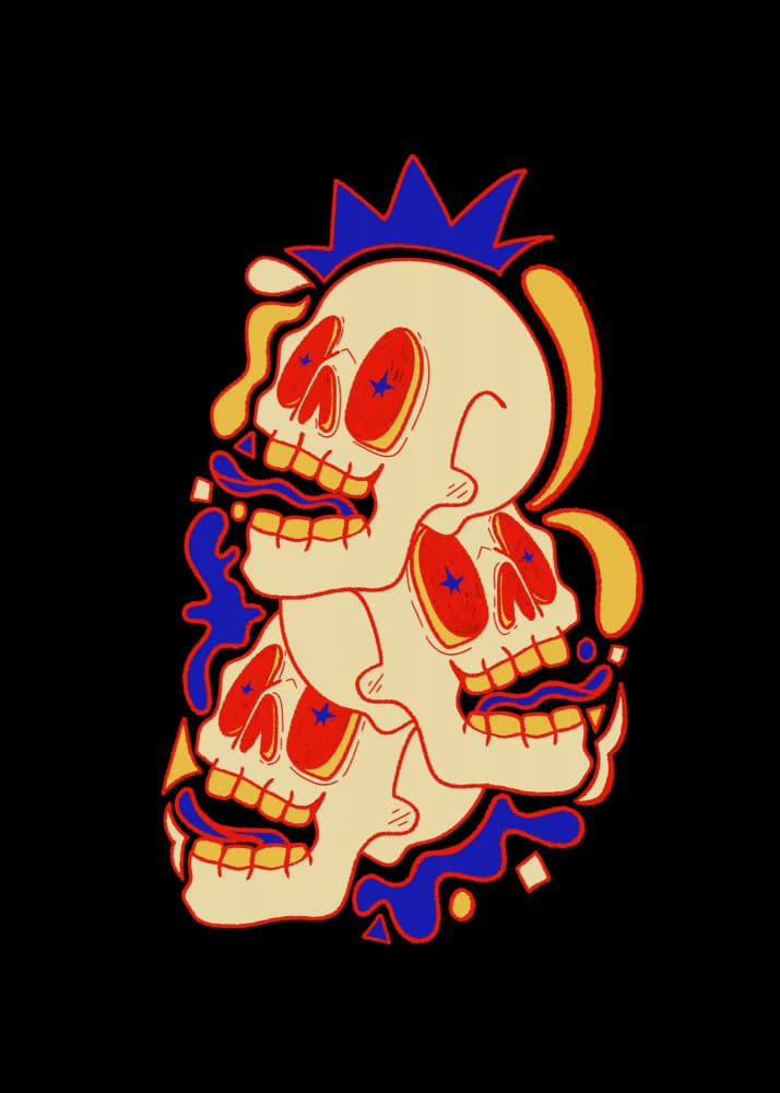 Stacked Punk Skulls by Stephen Wade — canvas wall art