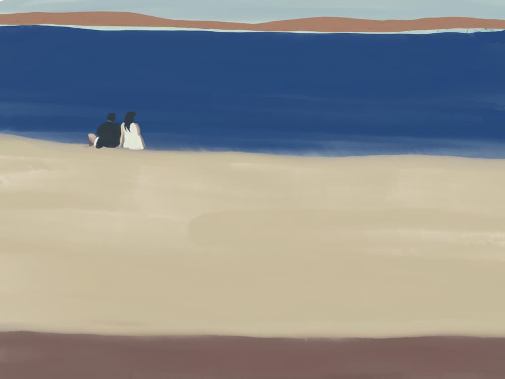 Serene Beach Couple by Little Dean — canvas wall art