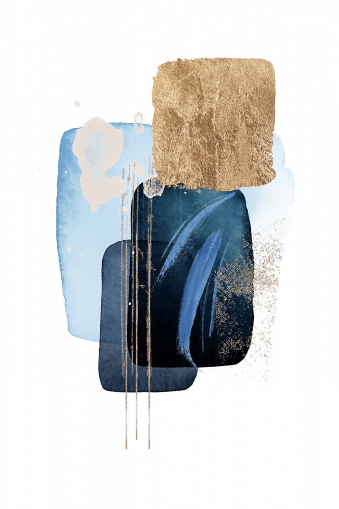 Serene Blue Gold Shapes by Sally Ann Moss — canvas wall art